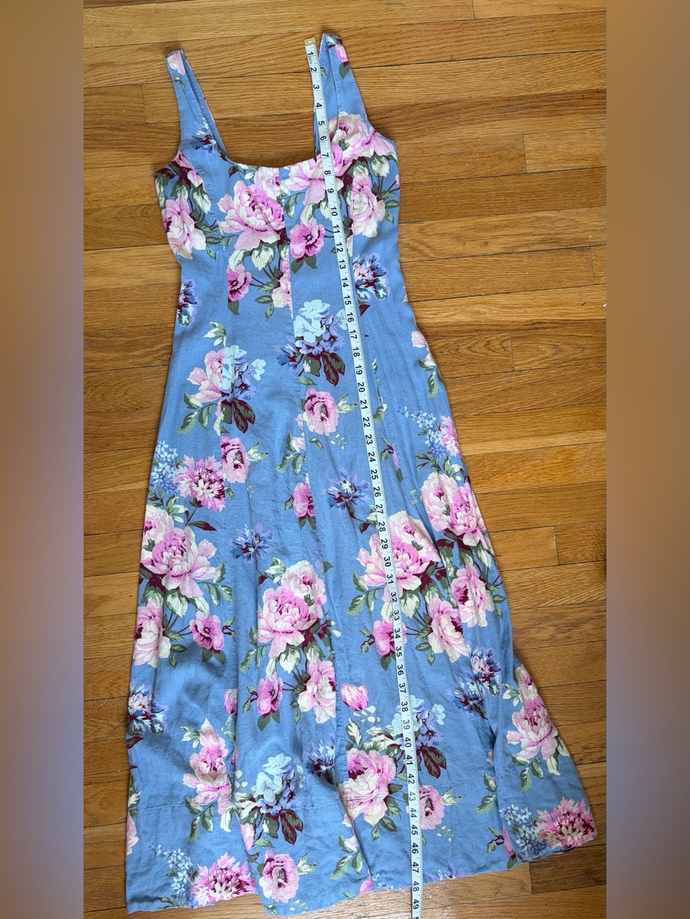 Gap linen blue vintage floral square neck maxi dress XXS